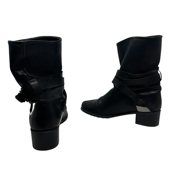 Stuart Weitzman Ranch‎ Dressing Boots Moto Buckle Leather Black Size US 6 - Image 7