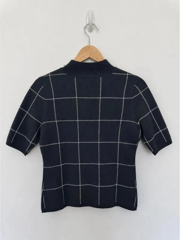 Ann Taylor Grid Knit Mock Neck Sweater Top Size S Minimal Chic - Image 2