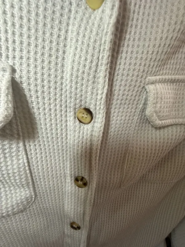 Better Together White Waffle Knit Button-Down Long Sleeve Shirt - Image 3