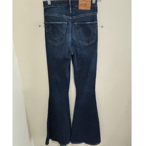 True Religion Caia Flare Ultra High Rise‎ Jeans Dark Wash Denim Size 26 Womens - Image 9