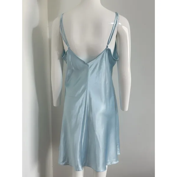 Y2K Secret Treasures Women’s Satin Slip Dress Nightgown Blue L Spaghetti Straps - Image 4