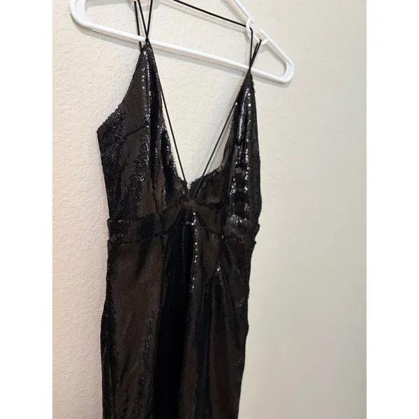 PrettyLittleThing Black Sequin Plunge Mini Dress Size 2 - Image 6