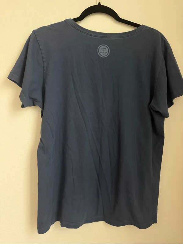 Life Is Good Women's Quarantini V-Neck Tee - Blue with Green Accent - Image 3