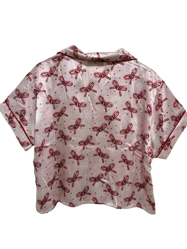 Simply Southern Candycane Bow Christmas Pajama Set Pink Satin XL Holiday PJs NWT - Image 10