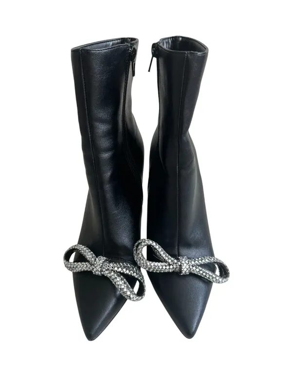 WINDSOR Flora Black Rhinestone Jeweled Bow Heels Boots Size 7 - Image 2