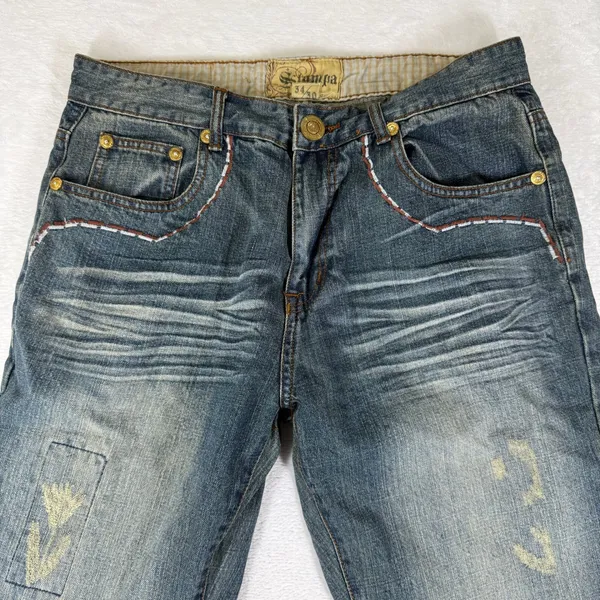 Stampa Jeans Vintage Y2K Embroidery Skater Jeans Hip Hop Denim 34x30 Medium Wash - Image 11