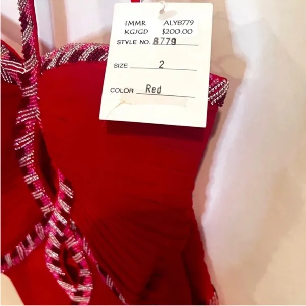 Alyce Paris Red Halter Maxi Dress Size 2 Beaded Keyhole High Slit NWT - Image 7