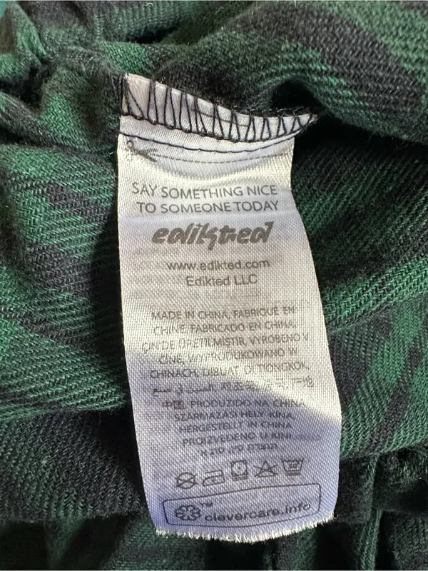 Edikted Lounge Around Plaid Wide Leg Pants Navy Blue Green Small - Image 11