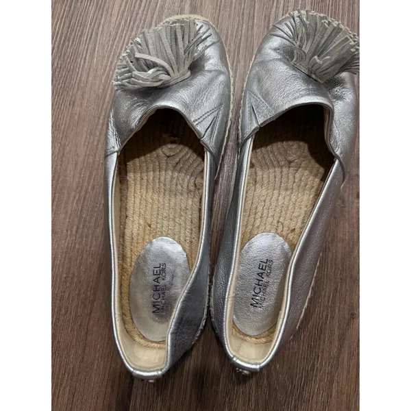 Michael Michael Kors Silver Metallic Leather‎ Tassel Espadrille Flats Mens 8 - Image 6