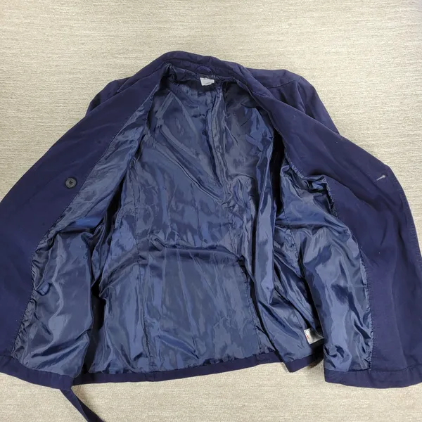 Gap Belted Trench Jacket Womens XXL Navy Blue Cotton Lined Double Breasted - Image 11