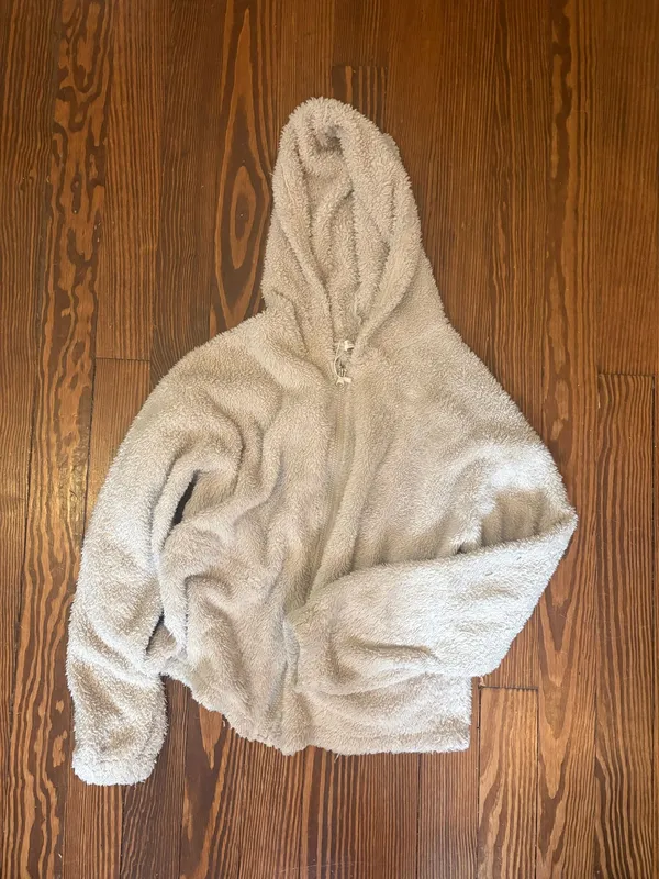 fuzzy zip up with hood Tan - Image 2
