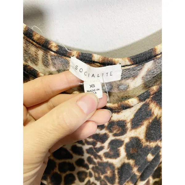Socialite Leopard Print‎ Jumpsuit XS Brown Animal Print Spaghetti Strap Knit - Image 4