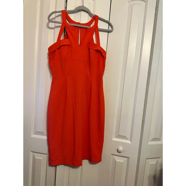 BCBG Orange Sleeveless Bodycon Dress With Strappy Back Detail Size 10‎ - Image 6