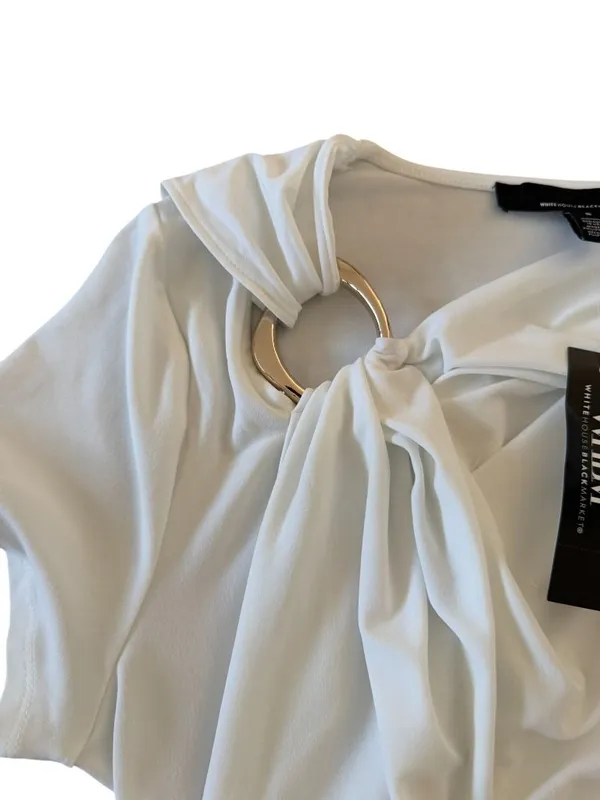 WHITE HOUSE BLACK MARKET White Ruched Short Sleeve Top Sz Small NEW NWT - Image 4