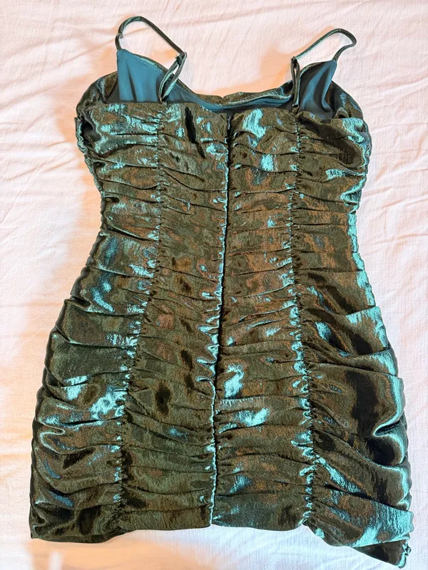 Lucy in the Sky Emerald Green Ruched Bodycon Mini Dress Party Cocktail - Image 2
