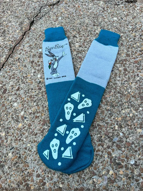 Vintage 90s Looney Tunes Bugs Bunny Slipper Grip Socks Fleece Lined One size new - Image 2
