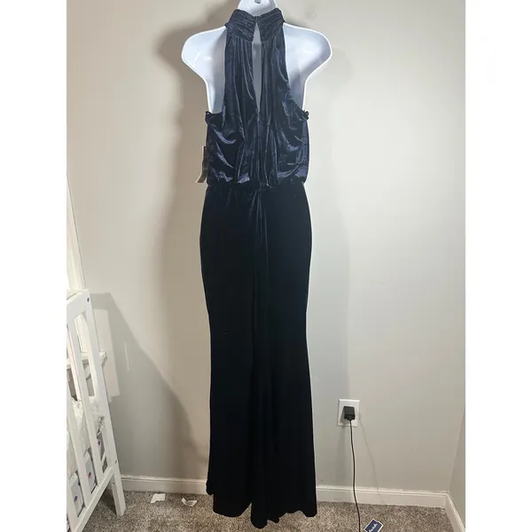 Eliza J Navy‎ Blue Velvet Halter Neck Maxi Gown EJ1M9028 Womens 8 NWT - Image 7