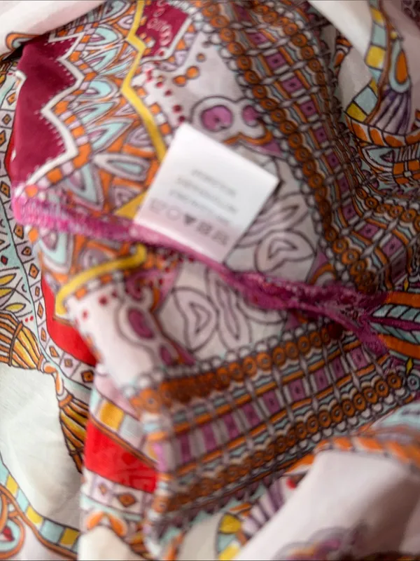 NWT HALE BOB Joanna Voile Fuchsia Beaded Long Flared Sleeve Tunic Top Silk Blend - Image 9