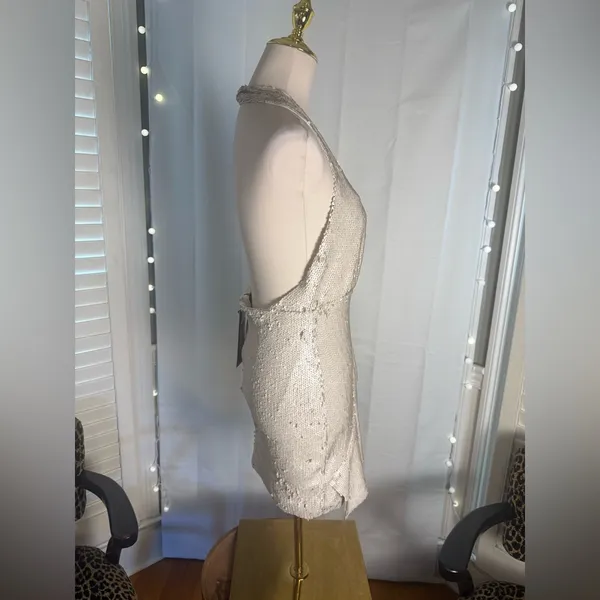 DO+BE Matte Tan Sequin Backless Dress Medium - Image 3