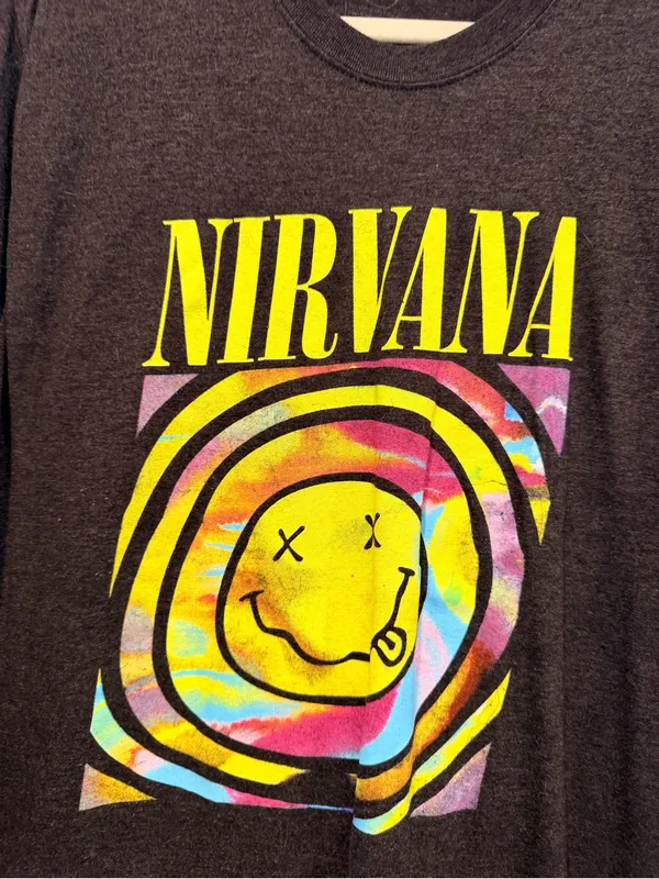 Nirvana Size 2XL Black Smiley Face Tie Dye Graphic Band T-Shirt Short Sleeve - Image 5