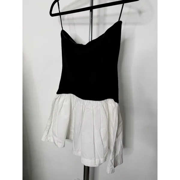 L*Space Mini Dress Black White Sienna Strapless Drop Waist Colorblock - Image 4