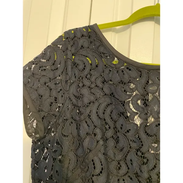 Loft Lace Shift Dress Floral Black Keyhole Back Ribbon Tie Elegant Cap‎ Sleeve - Image 7