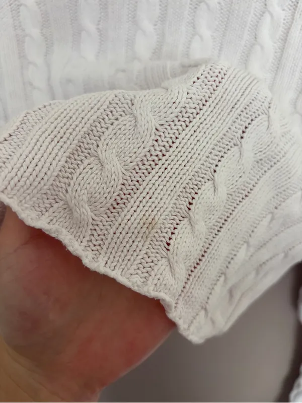 Aerie White Cable Knit Cropped Sweater Small - Image 5