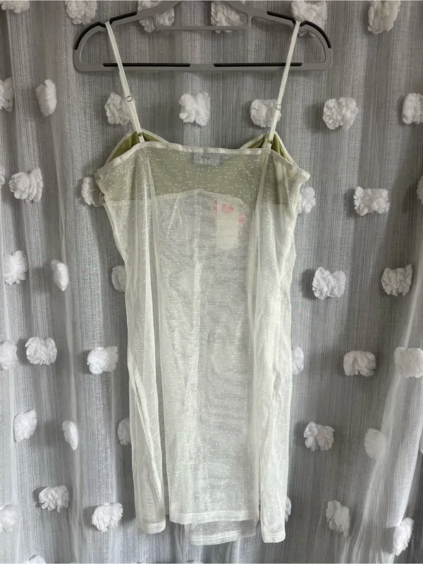 CIDER Lace Bust Sheer Slip Dress in Light Sage and white - Image 2