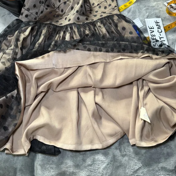 Fossil Polka Dot Tulle Mini Dress S Tan‎ Black Whimsigoth Homecoming Dark Fairy - Image 12