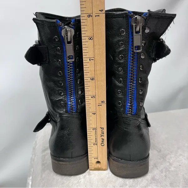 Steve Madden Temmpt Black Leather Mid Rise Boots 8M moto back zipper - Image 5