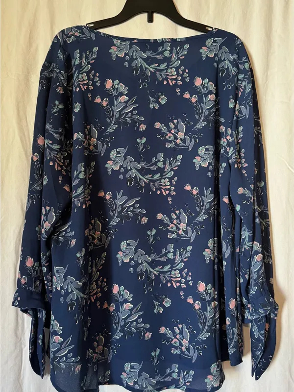 41 Hawthorn Stitch Fix Tie Sleeve Floral Blouse Womens -Large Petite - Image 2