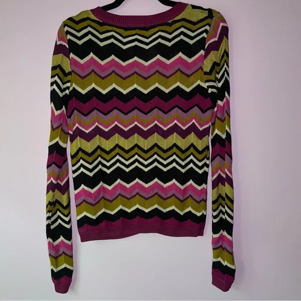 Missoni XS Cardigan Purple Green Chevron Woven Knit Ribbed Long Sleeve Button - Image 5