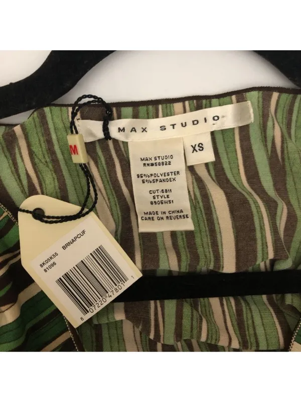 Max Studio Green & Brown Sleeveless Striped Dress XS Womens Casual Knee Length - Image 3