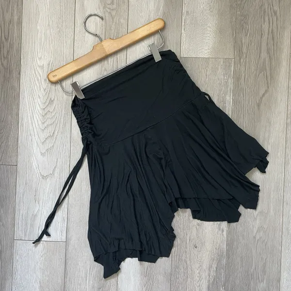 Urban Outfitters Skirt asymmetrical ruched mini womens Black (medium) whimsigoth - Image 3