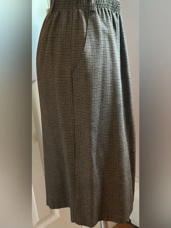 Briggs New York Color Browns Black Houndstooth Elastic Waist Midi Skirt Sz 12 - Image 4