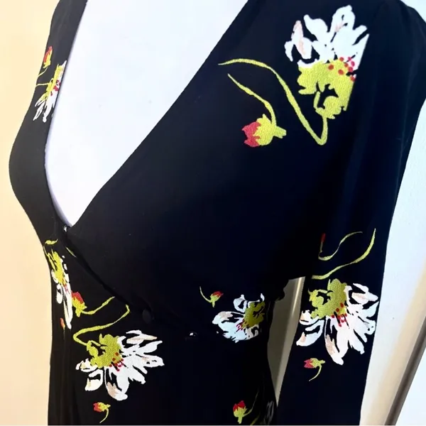 Free People Time On My Side Floral Wrap Mini Dress Black 3/4 Sleeve Sz M💚 - Image 7