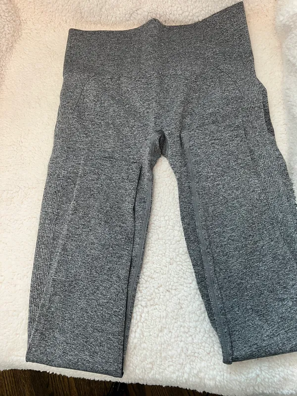 Workout Yoga Athletic Leggings Heather Gray Banded Waist - Image 4