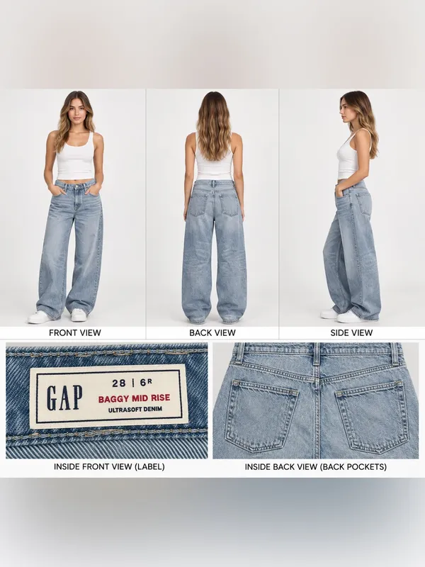 GAP Baggy Mid Rise Jeans Women’s 28/6 Regular Light Wash Wide Leg NWT $79.95 - Image 2