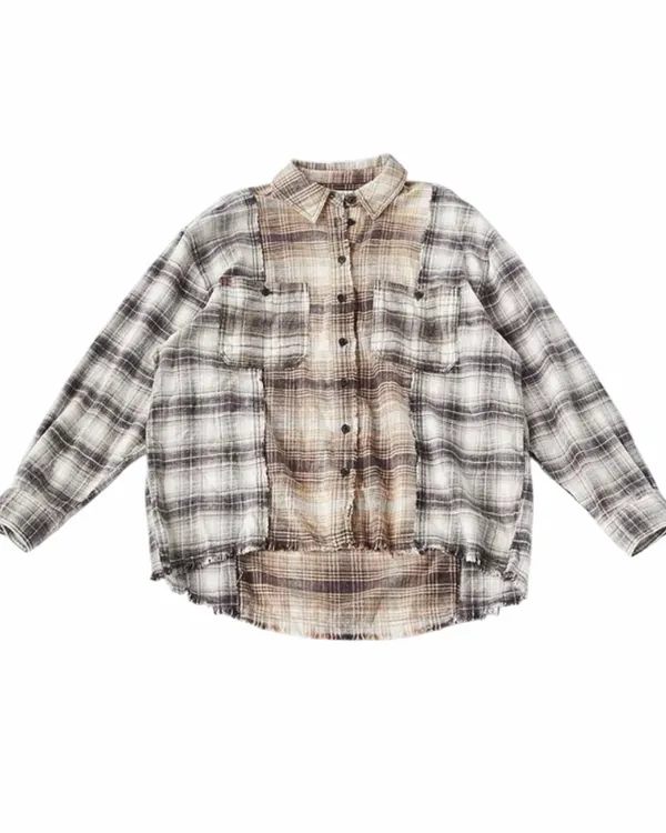 Urban Outfitters Plaid Flannel Shirt Oversized Mixed Media Brown S - Image 3