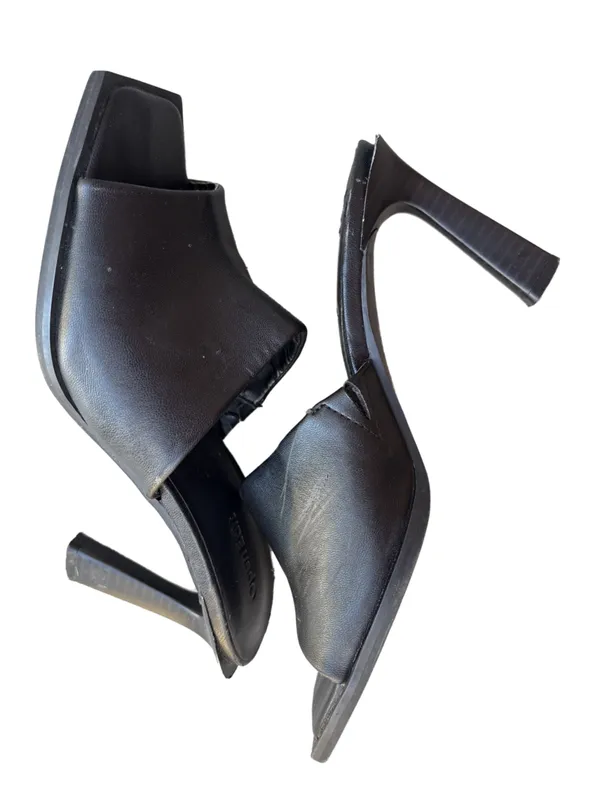 Open Edit Black Leather Square-Toe Slide Mules - Image 3