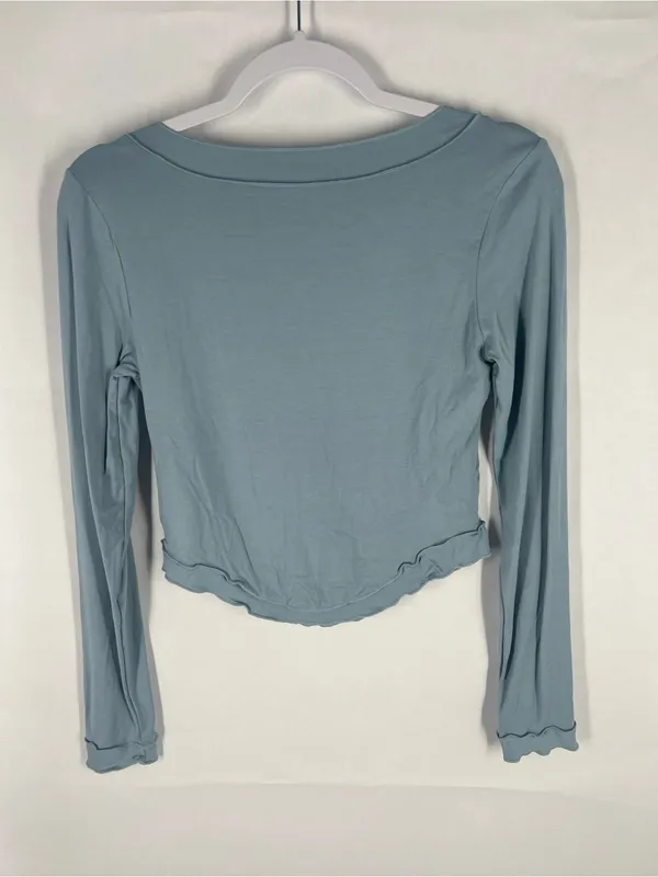 Women’s Long Sleeve Scalloped Edge Top - Dusty‎ Blue Y2K - Image 7