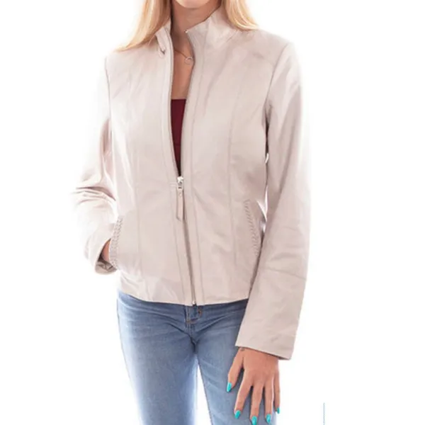 NWT Scully Beige 100% Leather Zip Front‎ Stand Up Collar Jacket Medium #WX13-15 - Image 14