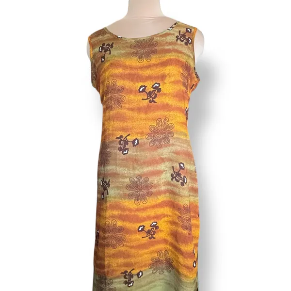 Vintage 90s Desert Sunset Sleeveless Grunge‎ Maxi Dress Geometric Floral Print - Image 2