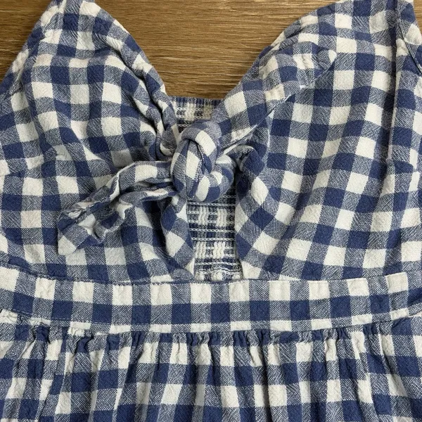 Old Navy Fit Flare Dress Women S Blue Gingham Linen Blend Tie Front Mini Coastal - Image 3