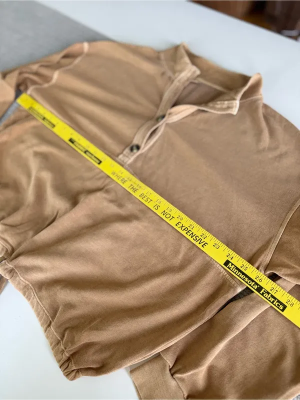 Old Navy Tan Beige Henley Drawstring Hem Sweatshirt Size Large - Image 7