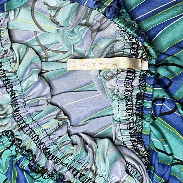 VTG Y2K Young Joy Psychedelic Swirl Print Halter Dress Blue Teal USA S/M - Image 3
