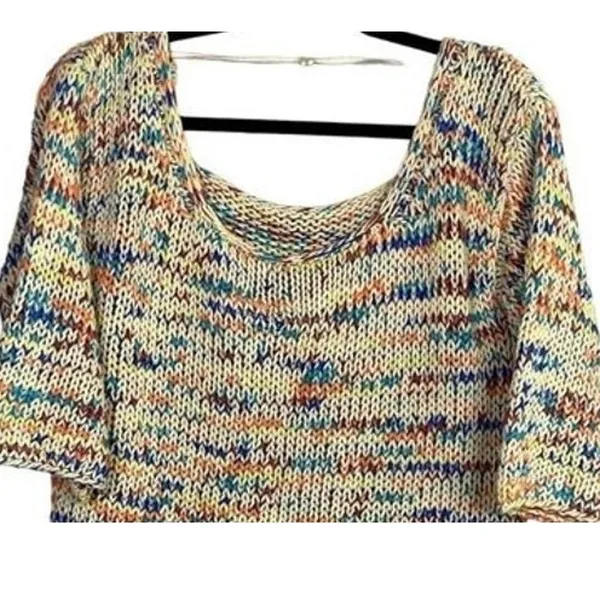 Zara Chunky Knit Relaxed Sweater 3/4 Sleeve Scoop Back S Multicolorfull Cream - Image 6