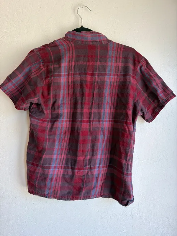 Pact casual short sleeve plaid top blouse size small red cotton - Image 5