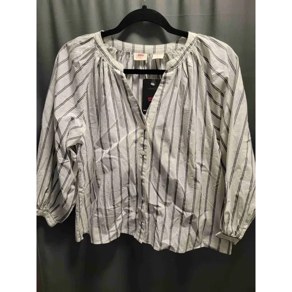 Levi's Blue Nights Stripe Long Sleeves V-Neck Button-Up Blouse Size Petite S b55 - Image 6