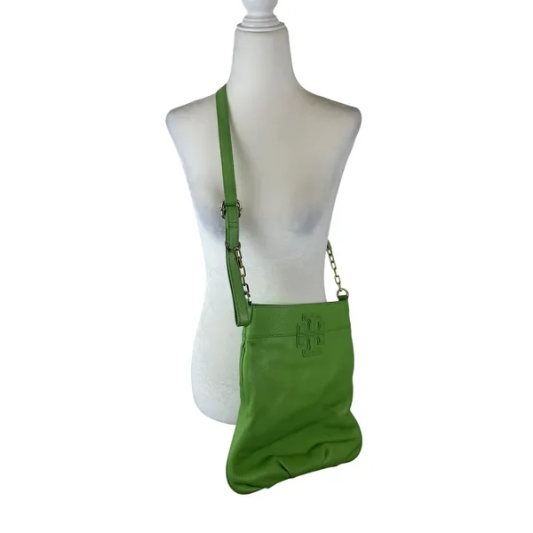 Tory Burch Crossbody Bag Green Pebbled Leather Preppy Classic Colorful Designer - Image 14